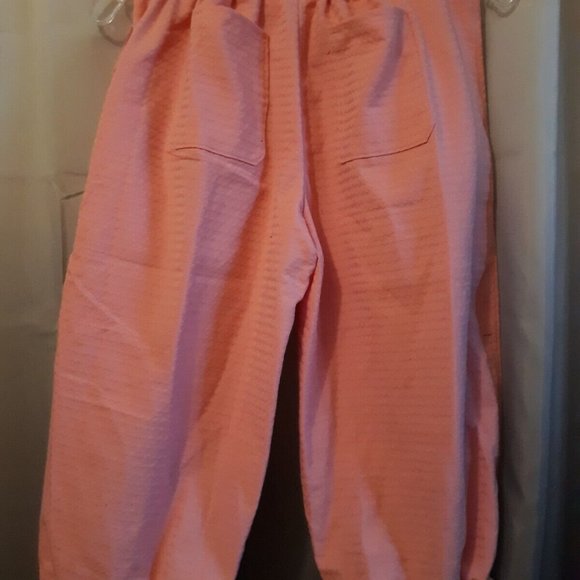 NEW RIP Stop Denim Capris sz 12 Pink patterned Casual pants Drawstring waist - Picture 6 of 14